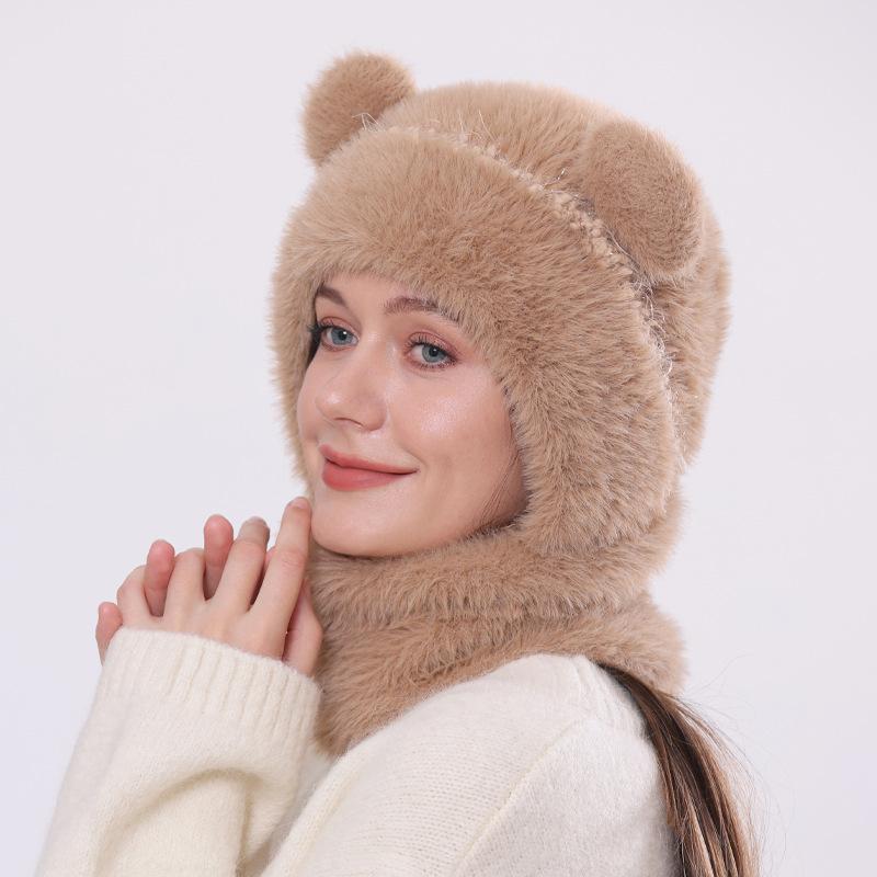 

Cartoon plush mask, ear protection cap, women s winter thickened neck protection and warm knitted hat, cycling cold-proof headgear one size fits all білий