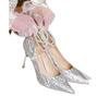Silver high-heeled shoes women's 2024 new pointed-toed thin-heeled pearl shallow mouth word with high-end wedding shoes single shoes women