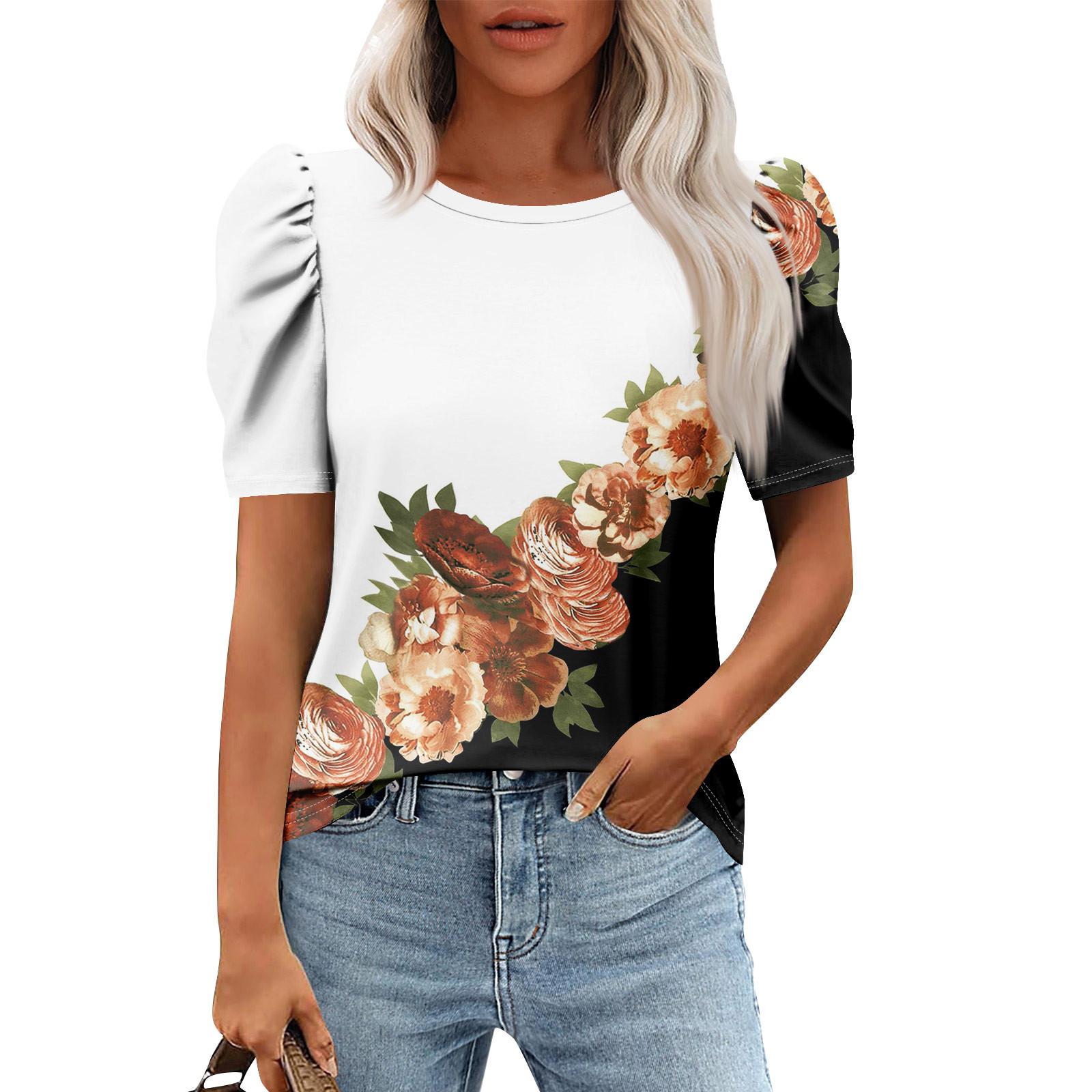 

Жіночі повсякденні пухові топи з короткими рукавами Модні туніки з круглим вирізом Літній одяг XL білий