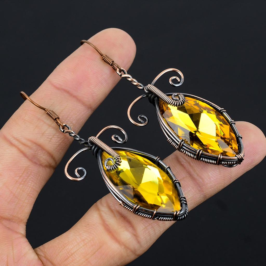 Citrine & Mystic Topaz Earrings, 999 Copper Wire Wrapped Gemstone Jewelry, Handmade Earrings, For Thanksgiving