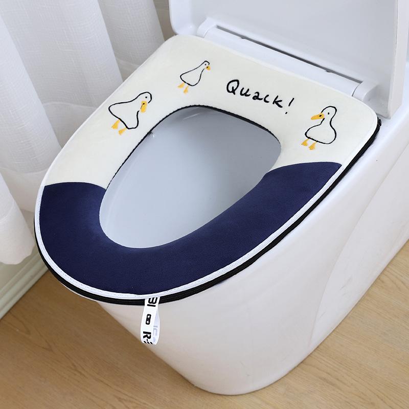 

Toilet mat Four Seasons universal WC cushion zipper winter soft toilet seat pad cape back waterproof home potty seats cover warm синій