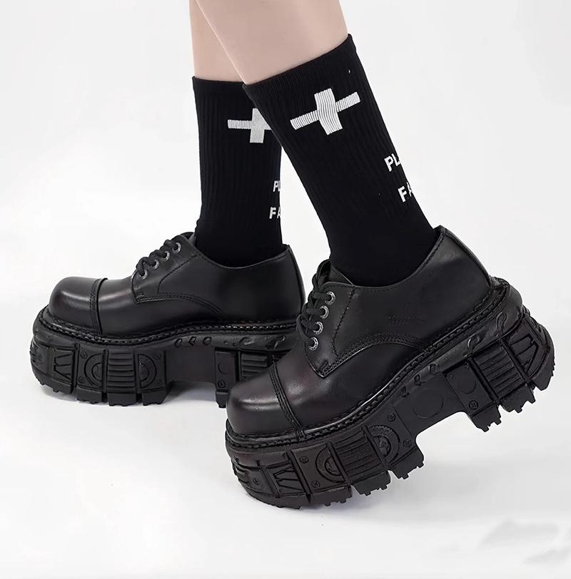 Fashion 2024 NEW Punk Style Women Shoes Lace-up Heel Height Platform Shoes Woman Gothic Ankle Rock Boots Metal Decor Woman Sneakers