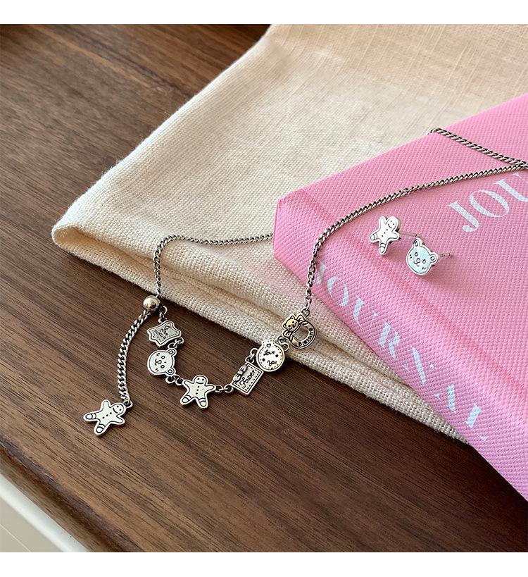 S925 Silver Cute Gingerbread Man & Bear Stud Earrings - Versatile Christmas Gift for Women