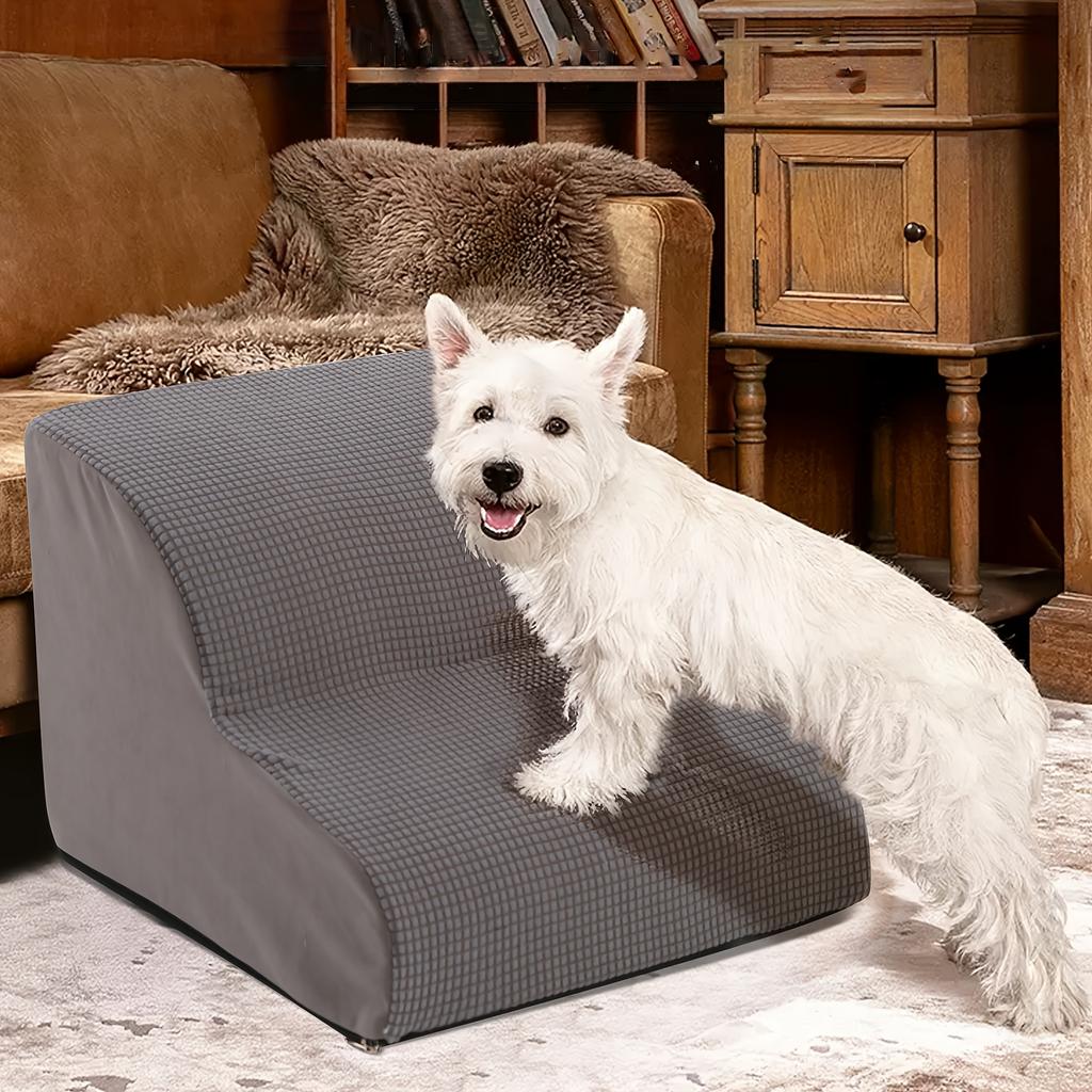 Orthopedic Dog Steps with Removable Covers -  2/3/4 Tier Pet Stairs, Non-Slip Diamond Treads & Eco-PU Padding