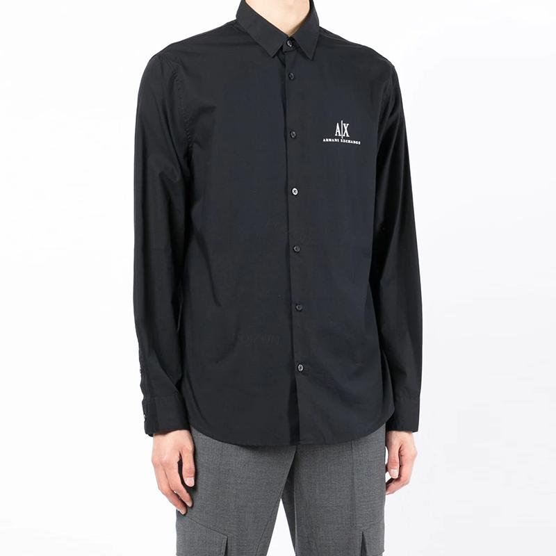 Armani Exchange SS22 Solid Logo Letter Embroidered Long Sleeve Shirt Men shirts Black 8NZCP2-ZNBJZ-1200