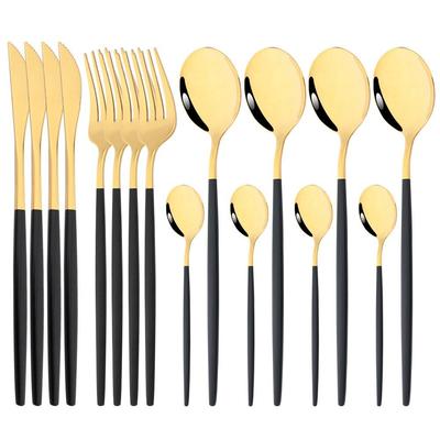 16Pcs Black Gold Dinnerware Cutlery Set Dinner Knife Fork Coffee Spoon Flatware Stainless Steel Silverware Party Tableware Set
