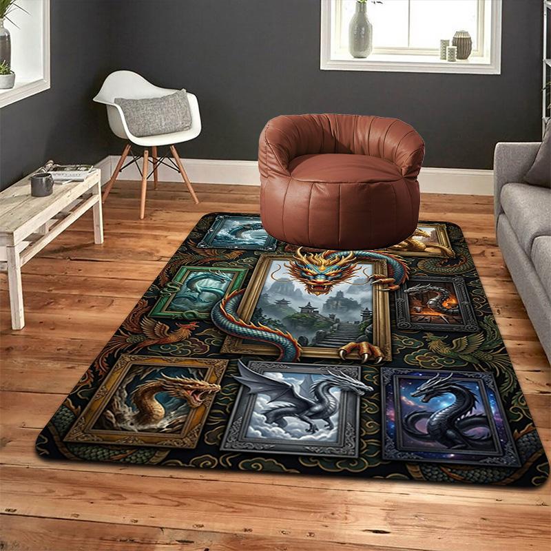 Dragons Art Frames Pattern Rug Floor Mat for Living Room or Bedroom Soft and Comfortable Carpet a Gift for Birthday and Holiday.