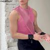 INCERUN Men Sleeveless Front Cross Irregular Casual Patchwork Tank Tops