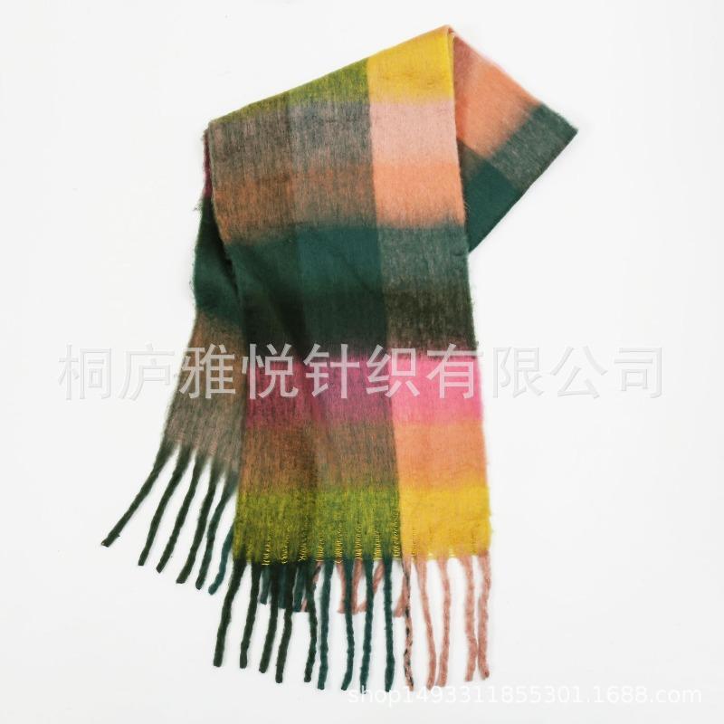 Premium color plaid scarf women's winter warm scarf mohair thickened scarf versatile shawl