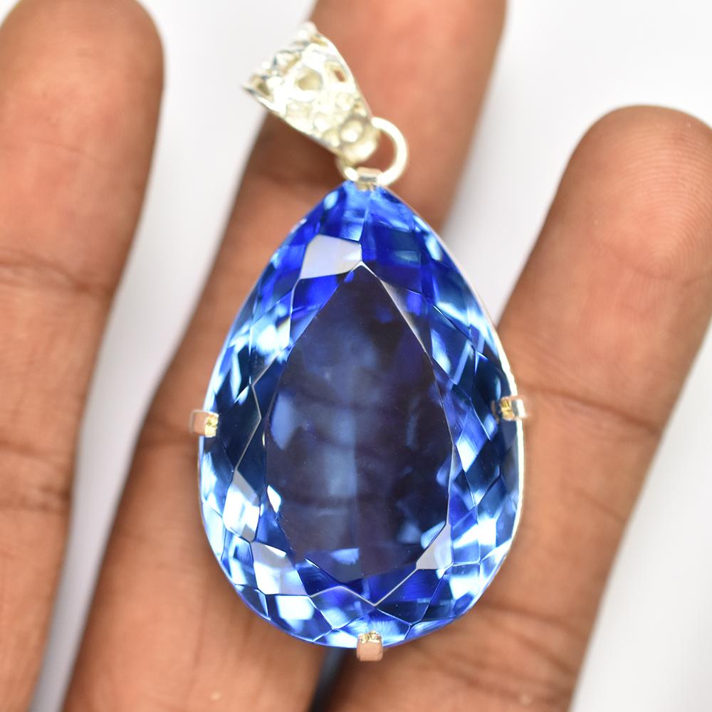 Blue Sapphire 104.95 Ct CERTIFIED Pear 925 Sterling Silver Gemstone Pendant MY-PD-119-NS