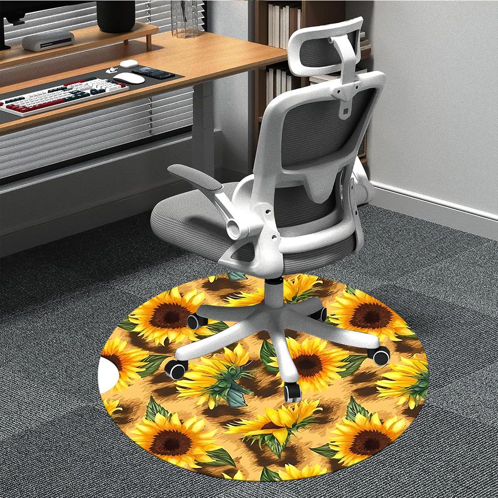 1pc Sunflower Pattern Chair Carpet for Office, Non slip, Soft and Durable Office Rug