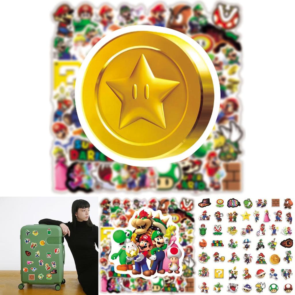50pcs Super Mario Waterproof Adhesive Sticker For Skateboard/luggage/trolley/fridge Decor