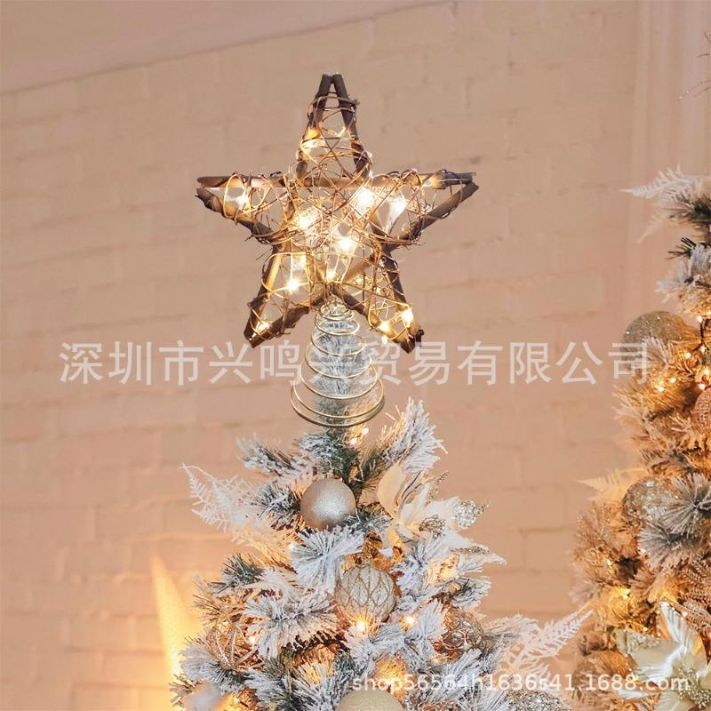 Christmas Soil Vine Spring Pentagram Tree Top Decoration, Christmas Atmosphere Decoration Home Desktop Ornament