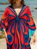 Beach Kaftans for Women Butterfly Printed Plus Size Cover Ups for Swimwear Maxi Dresses Summer Holiday Bathing Suits