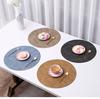 Japanese-style Cloth Pattern Leather Round Dining Table Mat, Double-sided Non-slip and Heat-insulating Dining Mat, Hotel Household Western Dining Mat
