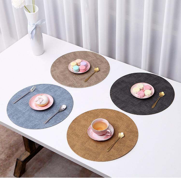 Japanese-style Cloth Pattern Leather Round Dining Table Mat, Double-sided Non-slip and Heat-insulating Dining Mat, Hotel Household Western Dining Mat