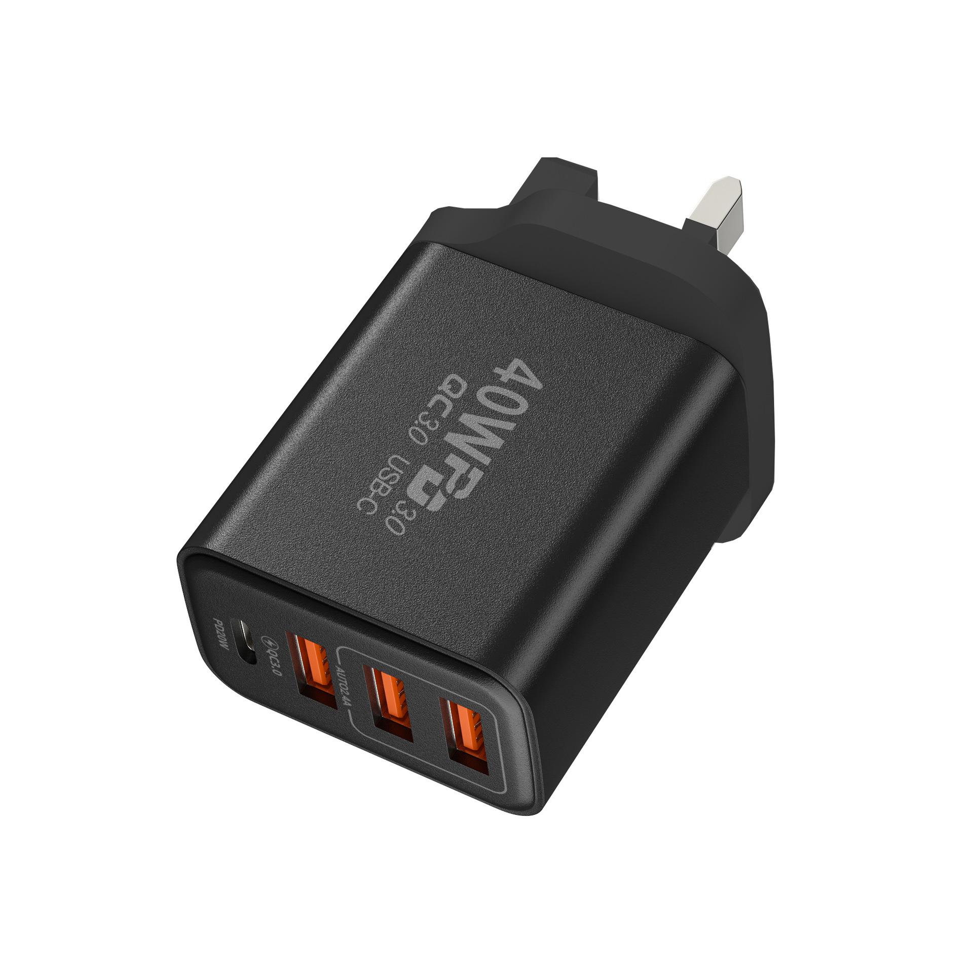 

3USB Multi-port Charger 1PD Mobile Phone Fast Charging Head Power Adapter Wall-type Wall Charging European and American Regulations