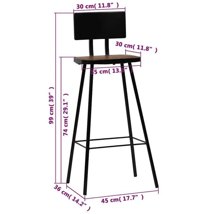 VidaXL Set of 2 Bar Stools, Pub Chair, Bistro Seat, Furniture for Dining Room Kitchen Living Room Home Interior, 245390