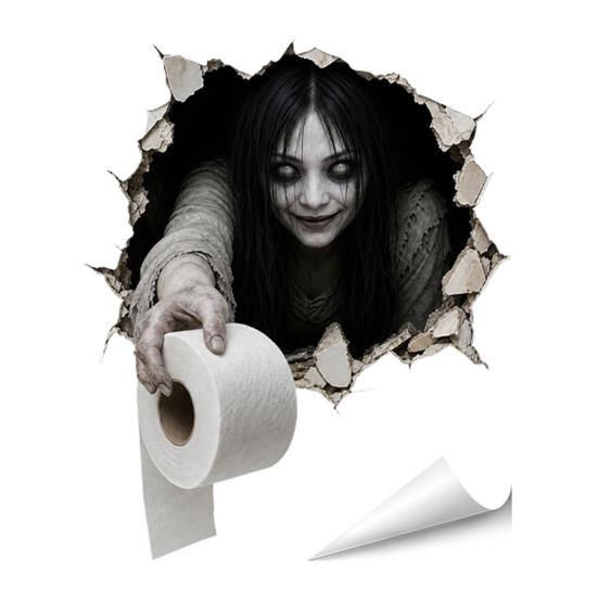 Removable Adhesive Toilet Clings Spooky Crack Ghost Tank Lid Sticker, Halloween Horror 3D Broken Wall Zombie Indoor Scene Setters Seat