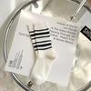 5 Pairs of Female Spring and Summer New Embroidery Stripe Simple and Breathable In The Tube Pile Socks