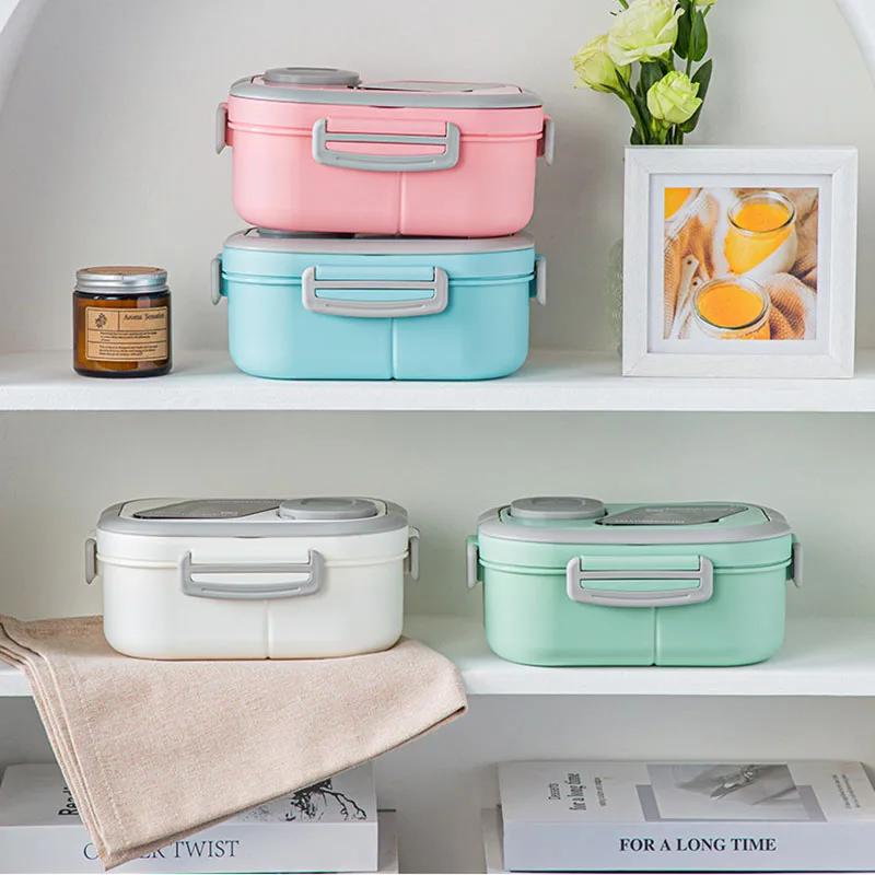 1200ml Cutie practic de prânz pentru studenți, cutie bento pentru salată de birou, cu cutie de sos, încălzire cu microunde, cutie de prânz, cutie de fructe
