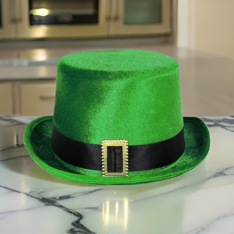 StPatrick Day Green Hat with Gold Buckle Roll Brims Tall Hat Irish National Day Celebration Party Hat Festival Accessory