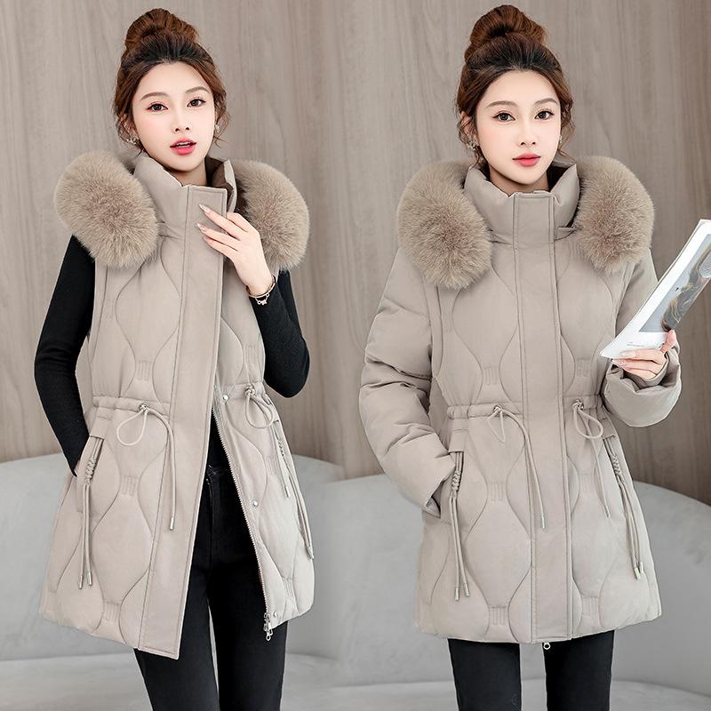 Removable-sleeved cotton-padded clothes for women's medium and long models, new fashionable waist-closed and thin cotton-padded clothes, thickened war