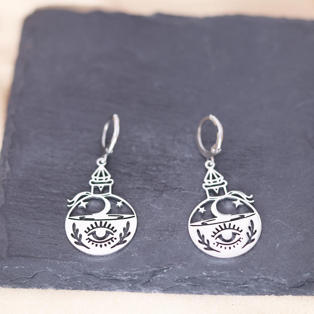 Kinitial Stainless Steel Death Moth Sun Moon Snake Mushroom Cactus Hamsa Hand Horse Earrings For Women Trendy Piercing Jewelry