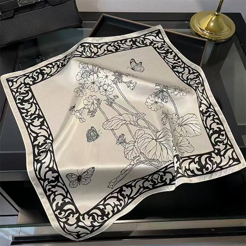 70Cm Luxury Floral Print Silk Square Scarf For Women Soft Satin Kerchief Hair Band Female Headband Hands Bag Ribbions Head Hijab