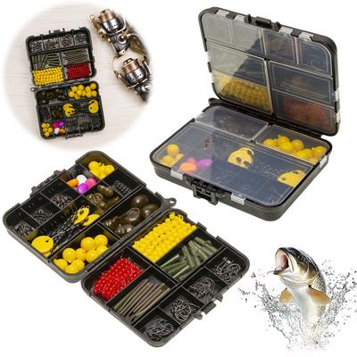 Ensemble de Leurres Hameçons Pêche à la Carpe 145 Pièces Inclure Poids Plombé Boîte de Pêche Double Face Kit Hameçon Hameçon Pivotant Clip de Sécurité Manchon en Caoutchouc