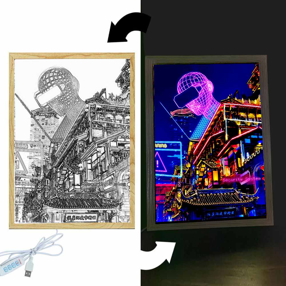 

Красивый город Чунцин Светопись Фоторамка Светодиодный ночник Домашний эстетический декор Прикроватные лампы Лунная лампа Подарки для друзей A5(23x17cm)