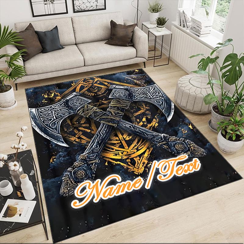 1PC Custom Name Axes Shield Theme Floor Mat Ideal for Living Room, Game Rooms, Office, Bedroom,Floor Mat Playful Design