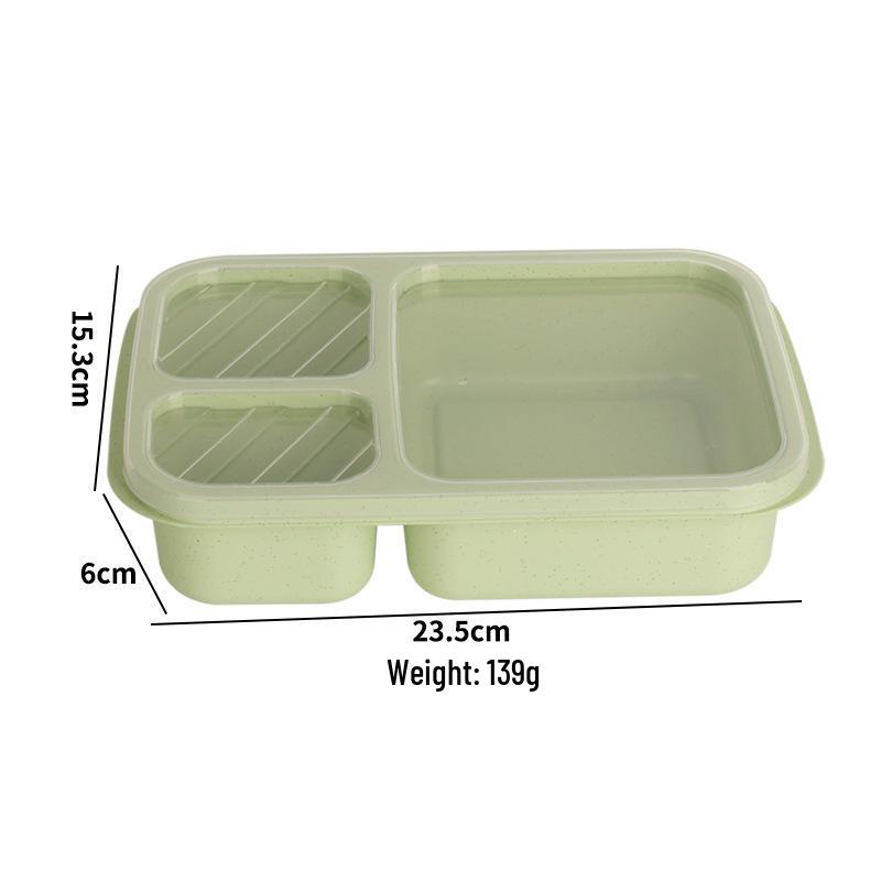 Wheat Straw 3-Compartment Lunch Box for Students & Office Workers - Reusable Plastic Bento Box