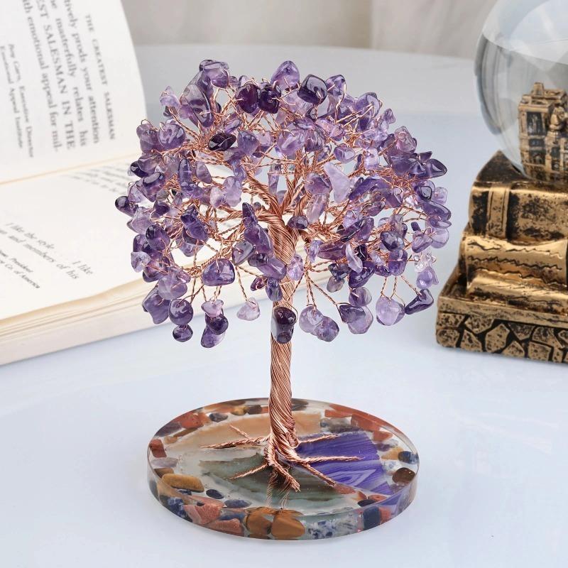European Hand Woven Colorful Crystal Broken Stones Wealth Tree Ornaments Living Room Decorations Desktop Crystals