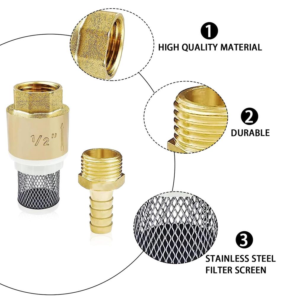 Check Valve 1/2inch Brass Foot Valve for Suction Hose Hose Barb Brass Check Valve With Hose Connection Durable