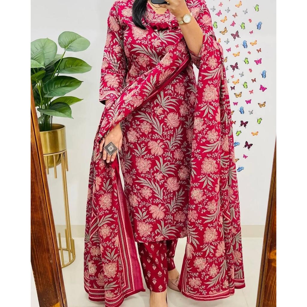 Women Designer Cotton Kurta Pant Cord Set Indian Party Wear Top Tunic Kurti SC-2215a