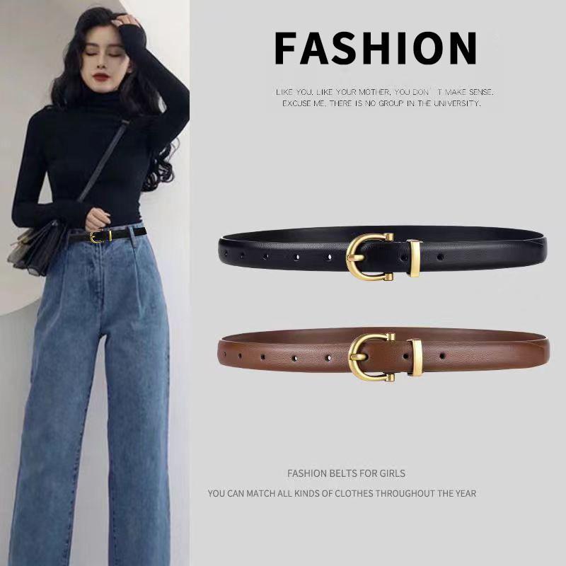 Gold Color Solid Buckle Decoration Women Casual Slim Waist Belt For Use Daily