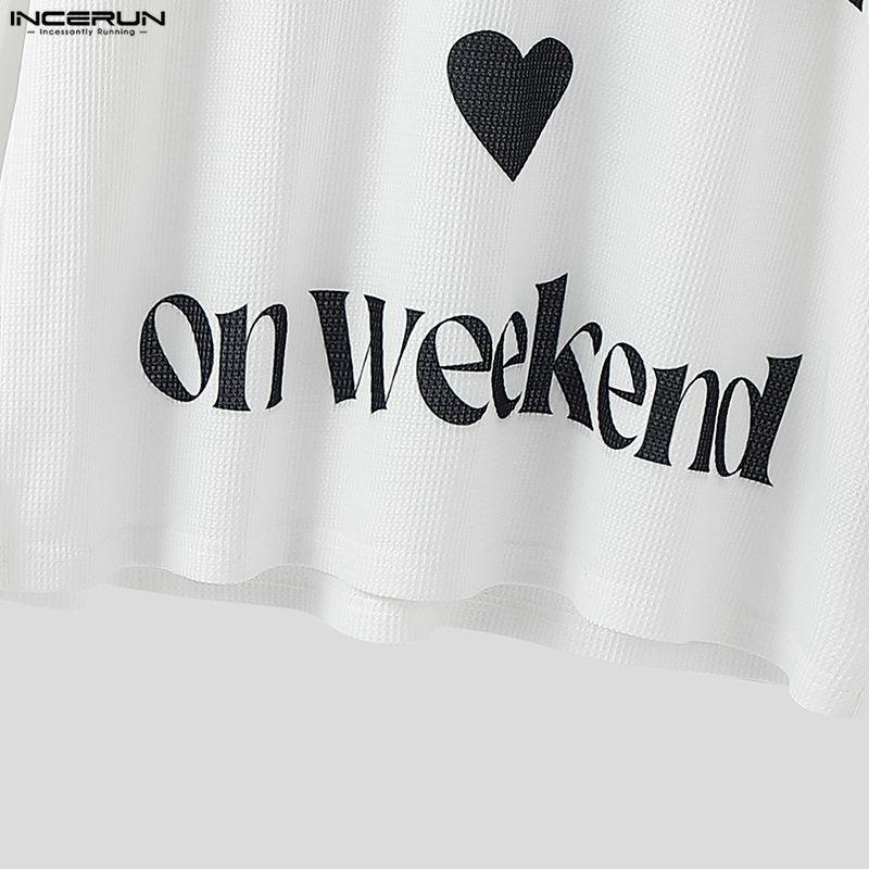 INCERUN Men Round Neck Long Sleeve Letter Print Casual Loose T-shirts Tops