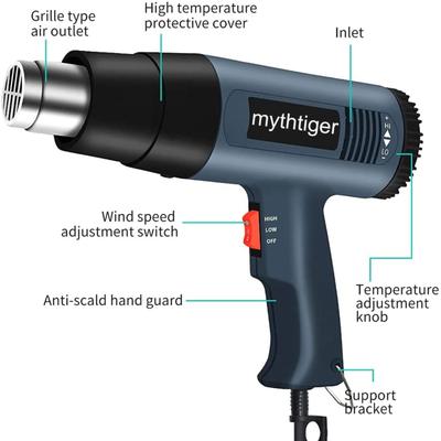 2000W Heat Gun Professional Hot Air Gun Adjustable Temperature 60-600  4 Nozzles for DIY Stripping Paint Shrinking PVC and Home