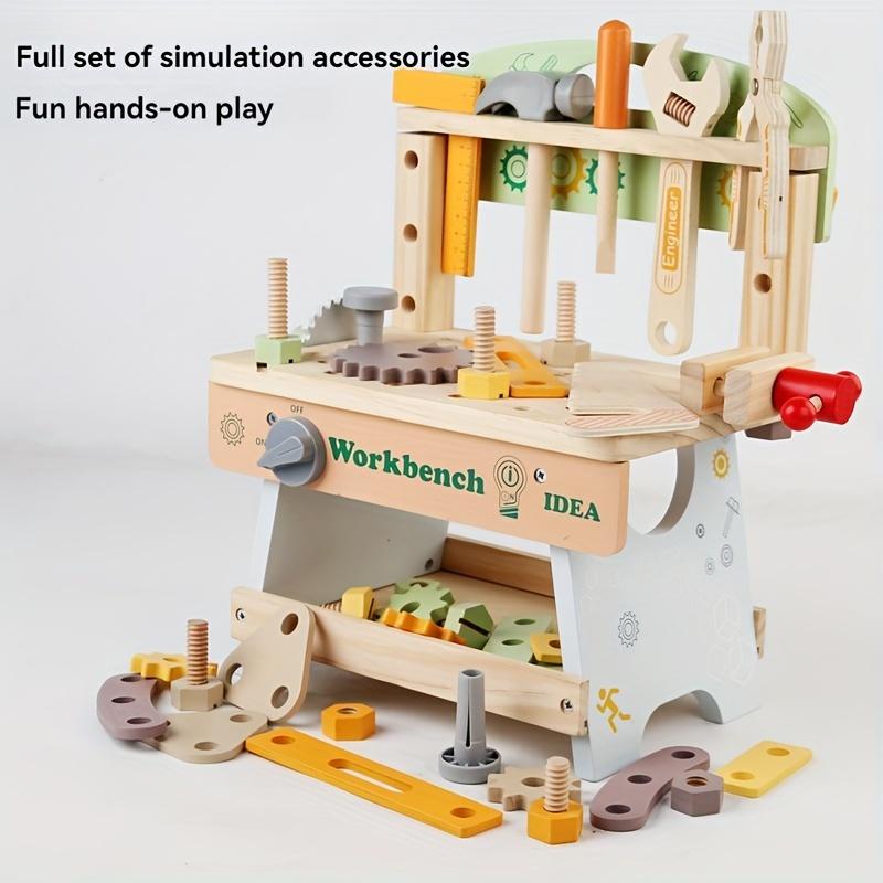 Multifunctional Wooden Tool Table for Youngsters DIY Learning Toy with Wrenches,Screwdrivers,Rulers Gears Interactive Educational Playset