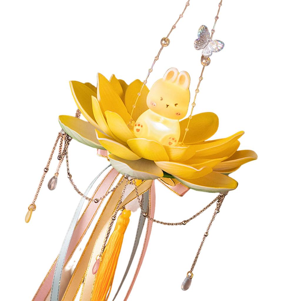 Elegant Festival Lotus Flower Lantern Functional Plastic Mid Autumn Lantern with Rabbits Easy to Use Candle Lights