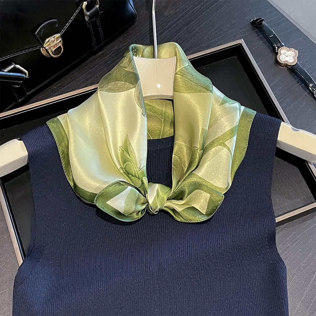 Brand 100% Silk Scarf Women Neck Hair Foulard Square Hijab Print Poncho Scarves Bandana 53cm New Wrap Kerchief Headband Shawls