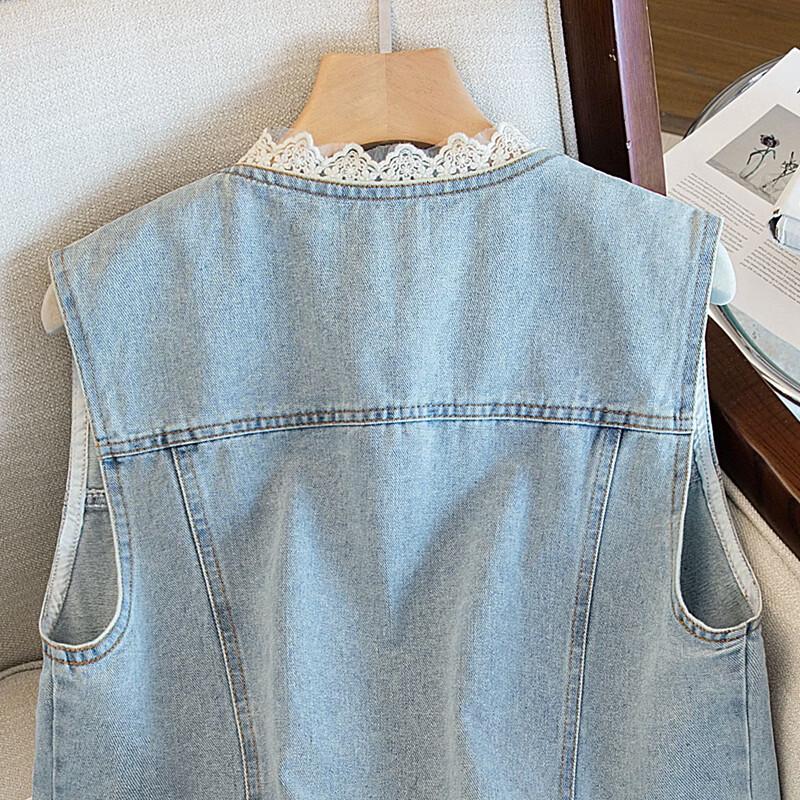 Women's Lace Trim Denim Vest