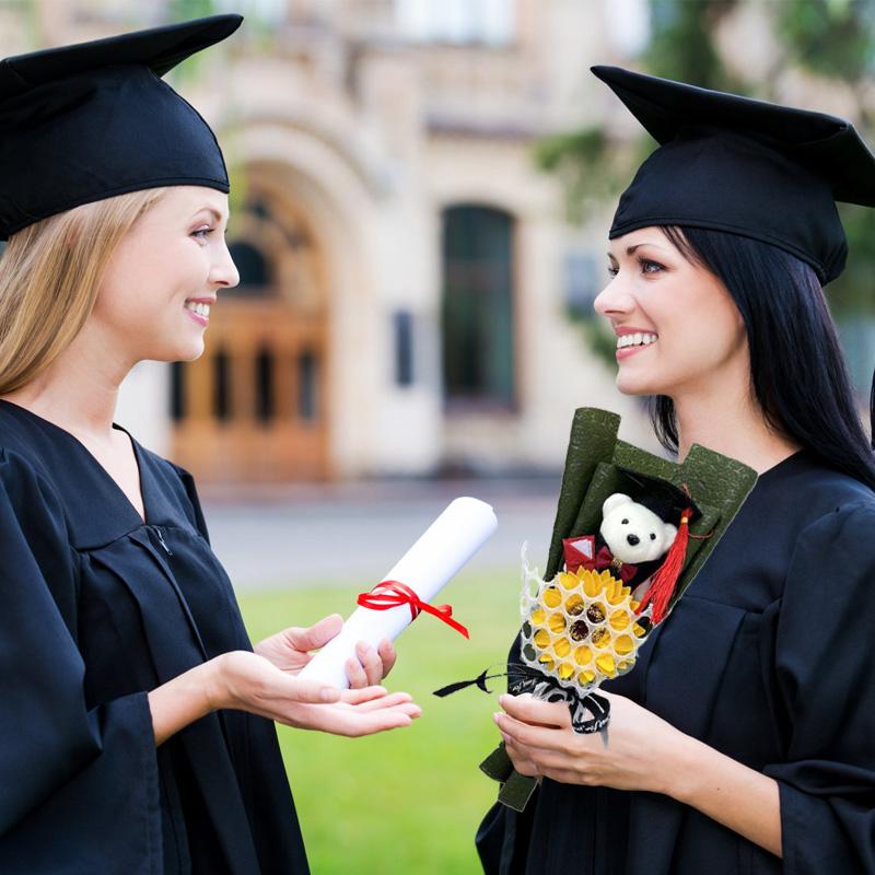 1Pc Graduation Bouquet Student Gift Crochet Flower Mini Party Decor DIY Little Bear Plush Toy Sunflower