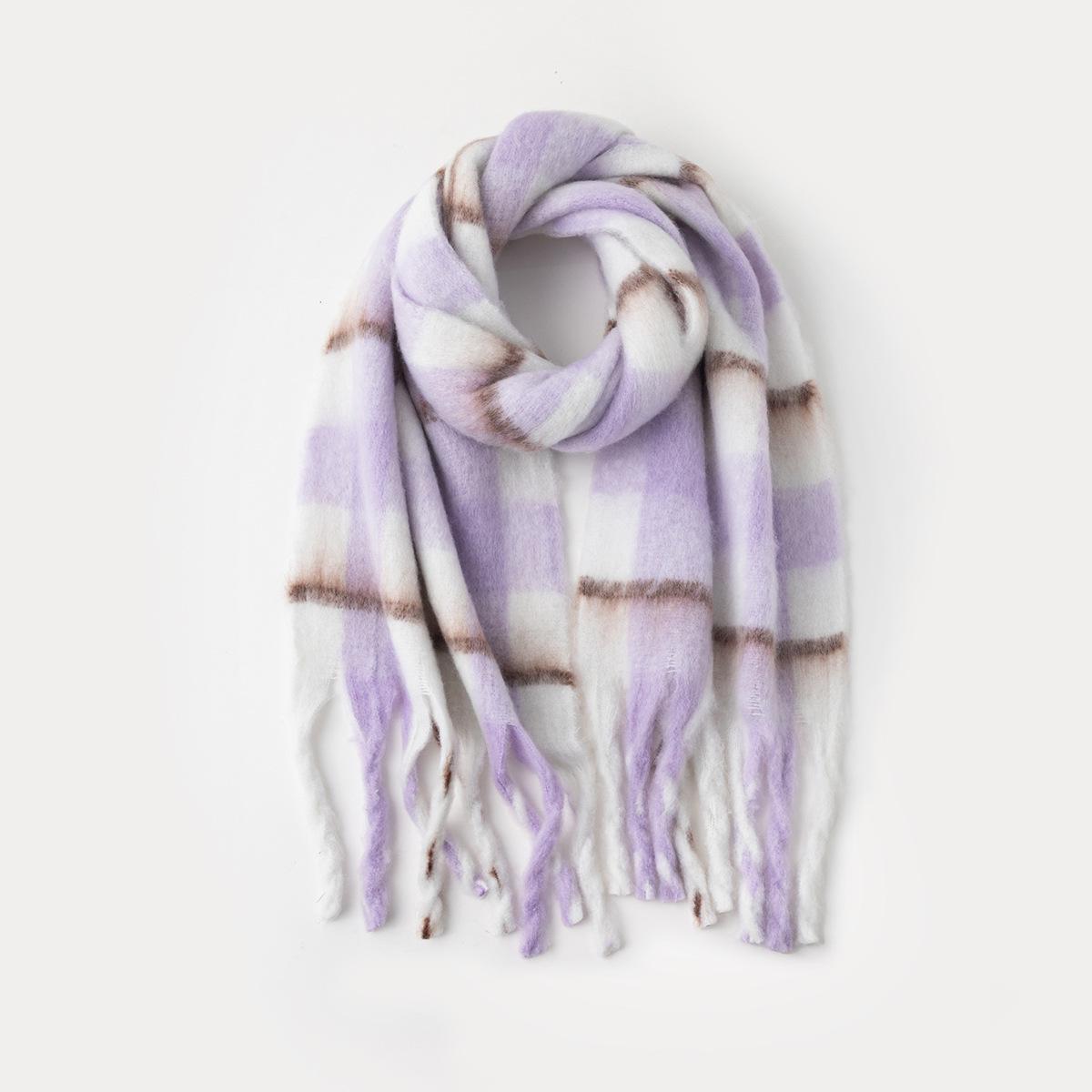 Korean Style High-End Women s Plaid Scarf Faux Cashmere Neck Warmer Shawl светло-фиолетовый