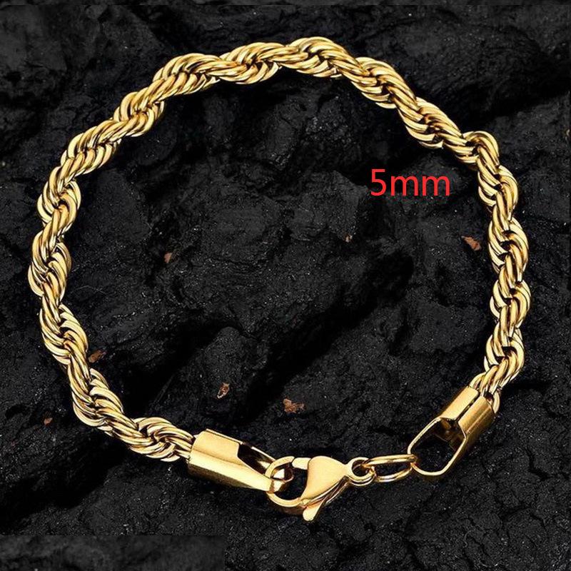 Fashion Titanium Steel Spiral Hemp Rope Twisted Chain Couple Bracelet with Lobster Clasp - Multi-Size Hip Hop Trend