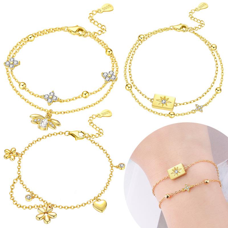 925 Silver Golden Firefly Bracelet Heart Eight-pointed Star Moon Bracelet Anniversary Gift Making Accessory