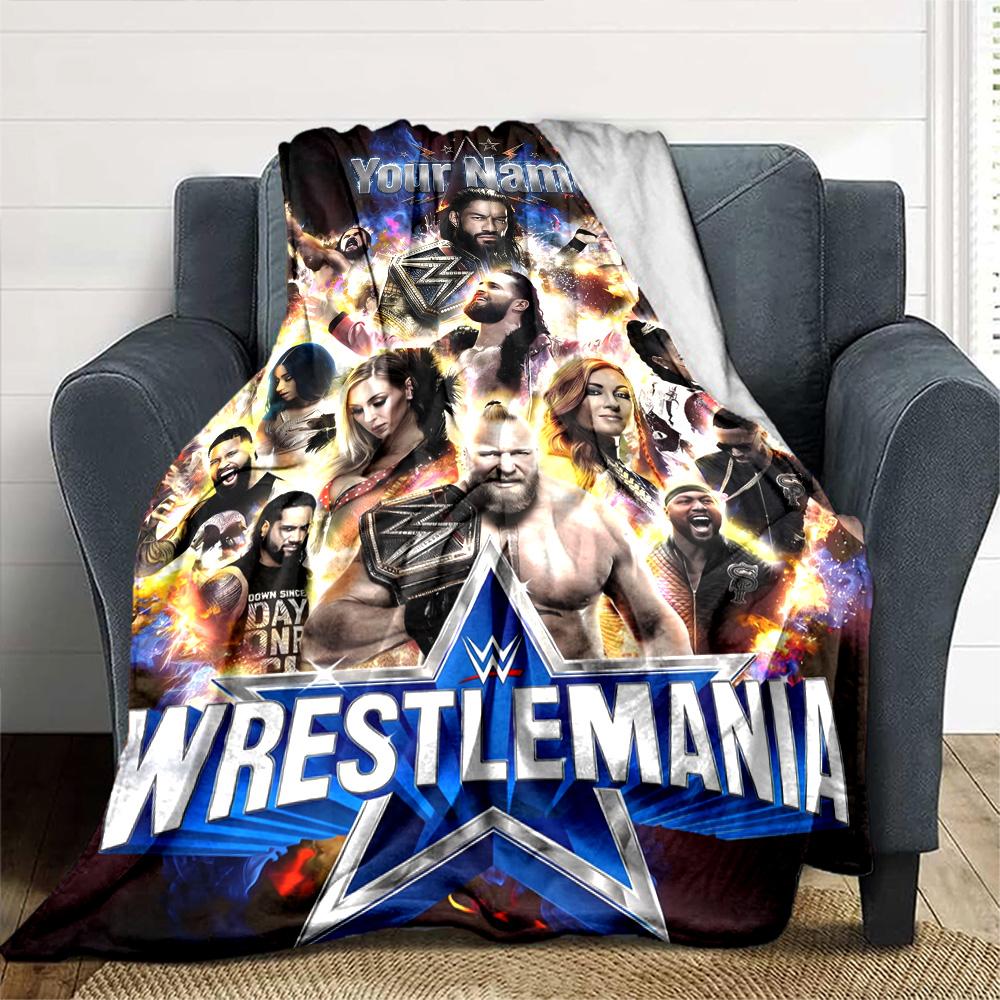 Wrestlemania Customize Text Blanket Lightweight Personalized Blanket Durable Comfort Versatile for Seaside Picnics Sofa Livingroom All-Season Use