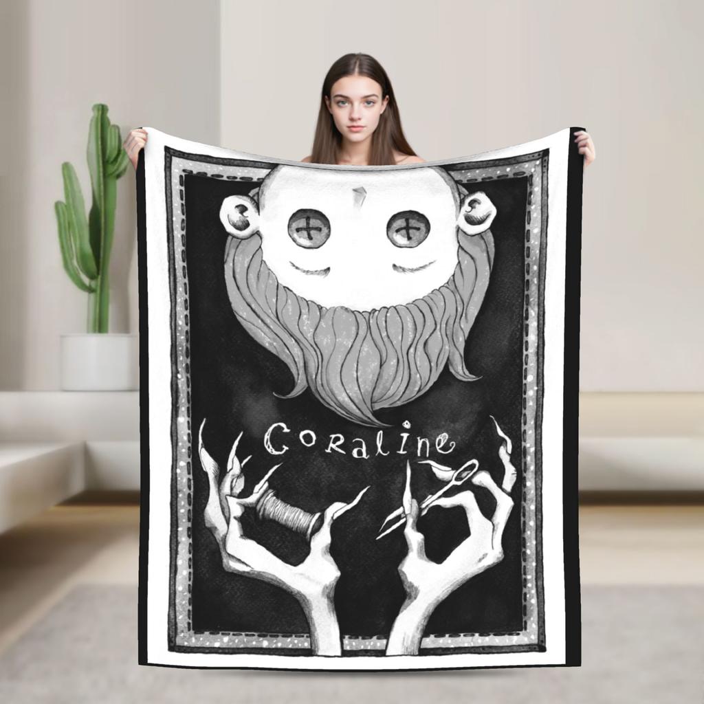 Coraline Halloween Horror Blankets Fleece Print   Multifunction Lightweight Throw Blankets for Bed Bedroom Bedspread