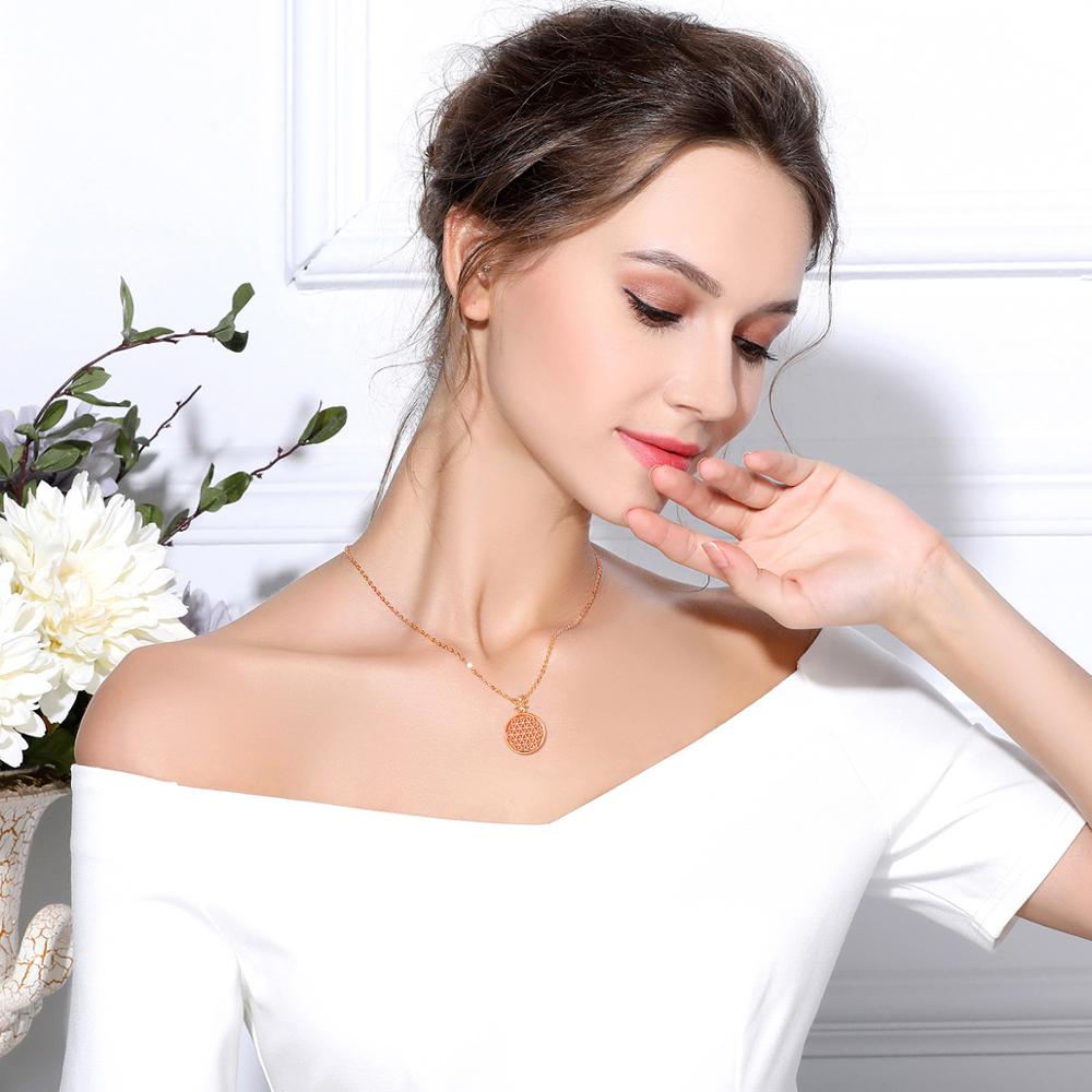 925 Sterling Silber Halskette „Blume des Lebens“ Heilige Kreise Großer runder Anhänger aus Sterlingsilber Geometrische Halsketten CYD419